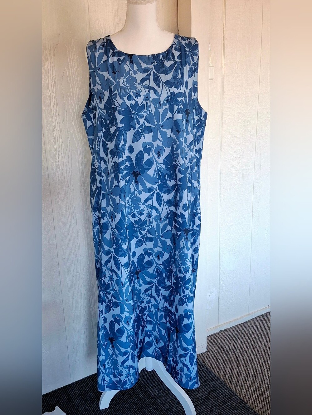 Rip Skirt Hawaii Sleeveless Blue Floral Maxi Dress W/Pockets Size XL